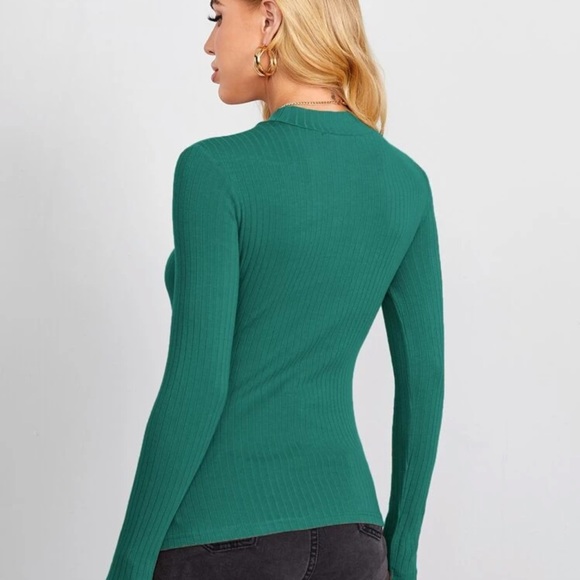 Fitted rib knit mockneck long sleeve tee charcoal - Picture 8 of 15